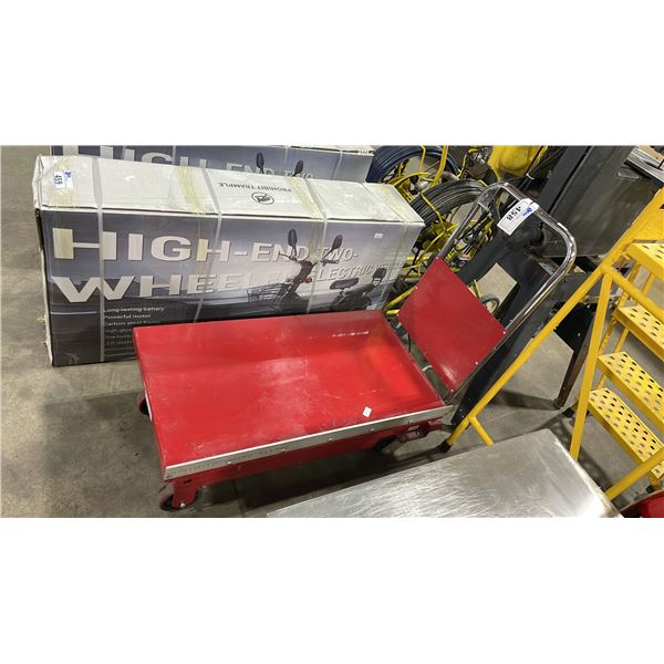 ULINE H-1784 RED INDUSTRIAL MOBILE HYDRAULIC LIFT TABLE