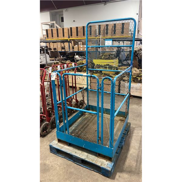 BLUE METAL 36"W X 42"D X 74"H INDUSTRIAL FORKLIFT MAN CAGE ATTACHMENT