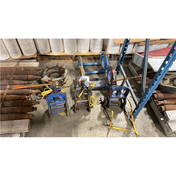 ASSORTED HEAVY DUTY BLUE PIPE CLAMPS & MUSTANG INDUSTRIAL GROUNDED PIPE SQUEEZE TOOLS