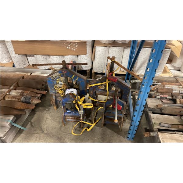 ASSORTED HEAVY DUTY BLUE PIPE CLAMPS & MUSTANG INDUSTRIAL GROUNDED PIPE SQUEEZE TOOLS