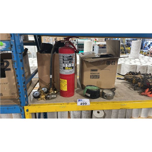 2 BOXES OF ASSORTED HEAVY DUTY GAUGE VALVES & FIRE EXTINGUISHER