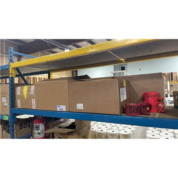 5 BOXES OF ASSORTED PARTIAL ROLLS OF INDUSTRIAL CAUTION / DANGER TAPE