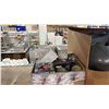 Image 2 : 4 BOXES OF LIGHT BULBS, WELDING HELMETS, & ASSORTED HATS / LUNCHROOM DISHWARE ITEMS