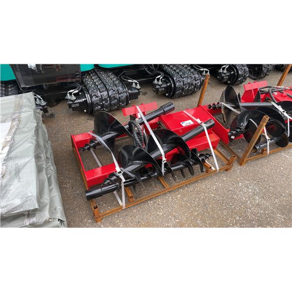 3 PCS RED HYDRAULIC INDUSTRIAL SKID STEER AUGER ATTACHMENT SET