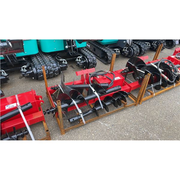 3 PCS RED HYDRAULIC INDUSTRIAL SKID STEER AUGER ATTACHMENT SET