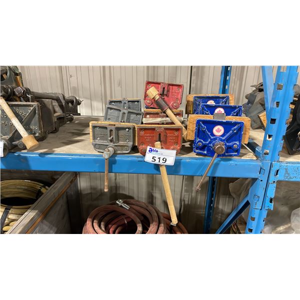 9 ASSORTED WOOD CLAMP HEAVY DUTY INDUSTRIAL UNDER TABLE BENCH VISE