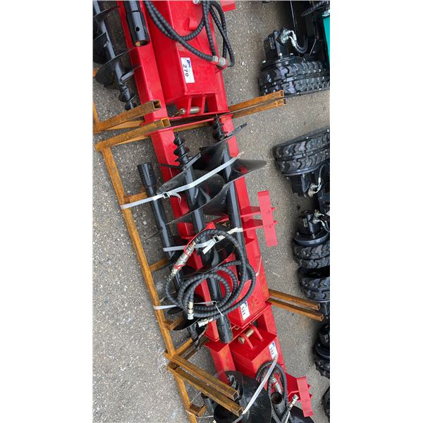 3 PCS RED HYDRAULIC INDUSTRIAL SKID STEER AUGER ATTACHMENT SET