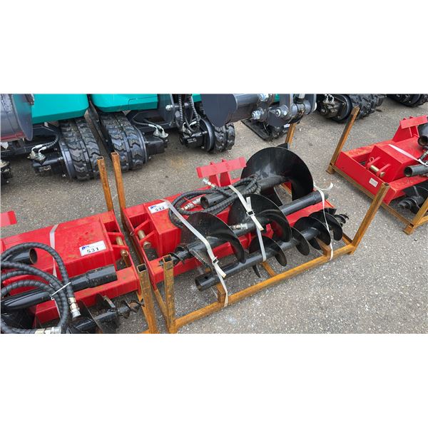 3 PCS RED HYDRAULIC INDUSTRIAL SKID STEER AUGER ATTACHMENT SET
