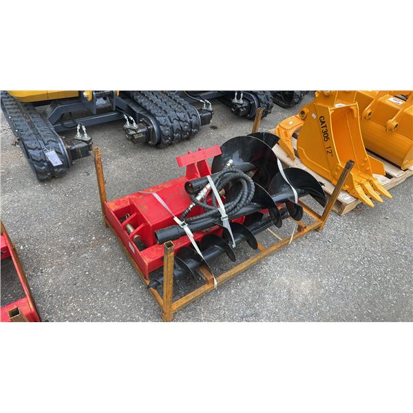 3 PCS RED HYDRAULIC INDUSTRIAL SKID STEER AUGER ATTACHMENT SET