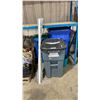 Image 1 : 3 LARGE PLASTIC WASTE RECEPTACLES, 2 BLINDS, & PLASTIC PLANT POT WITH ROCKS