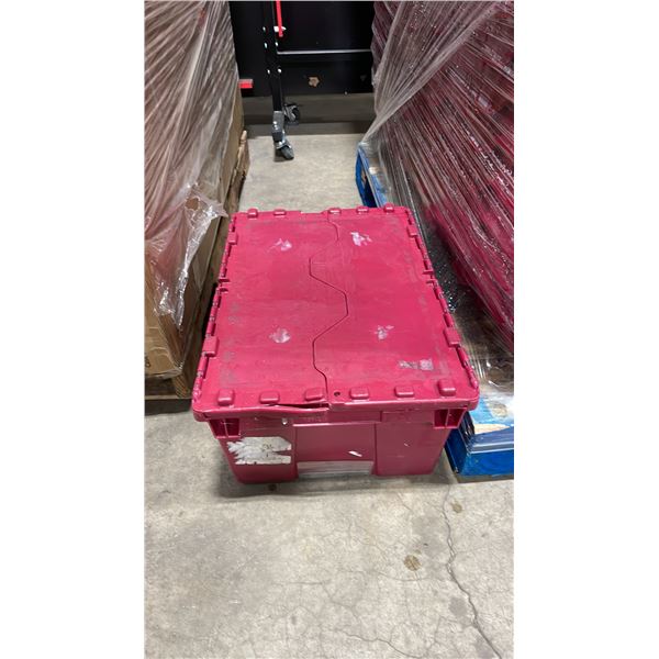 50 COMMERCIAL STACKING RED HINGED LID STORAGE TOTES