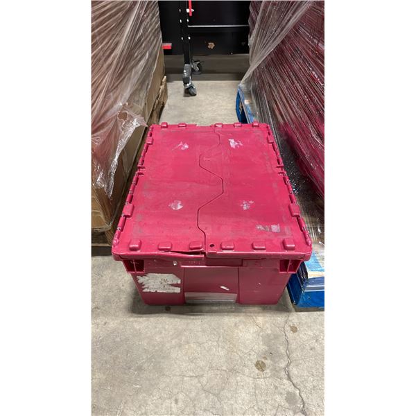 50 COMMERCIAL STACKING RED HINGED LID STORAGE TOTES
