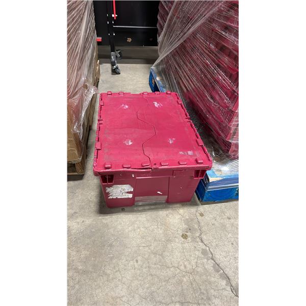 50 COMMERCIAL STACKING RED HINGED LID STORAGE TOTES