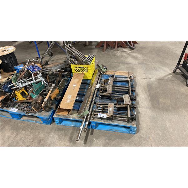 PALLET OF ASSORTED HEAVY DUTY BENCH VISE / MACHINE PARTS *MUST TAKE ALL*