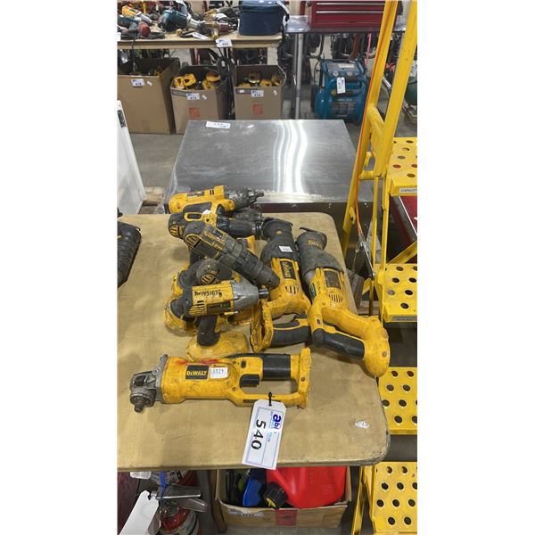10 ASSORTED DEWALT CORDLESS POWER TOOLS INCLUDING RECIPROCATING SAWS, DRILLS & GRINDERS