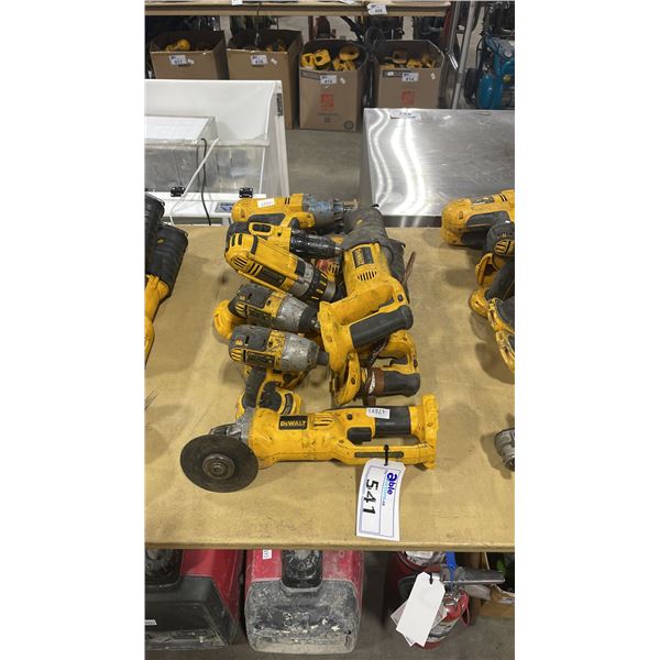 10 ASSORTED DEWALT CORDLESS POWER TOOLS INCLUDING RECIPROCATING SAWS, DRILLS & GRINDERS