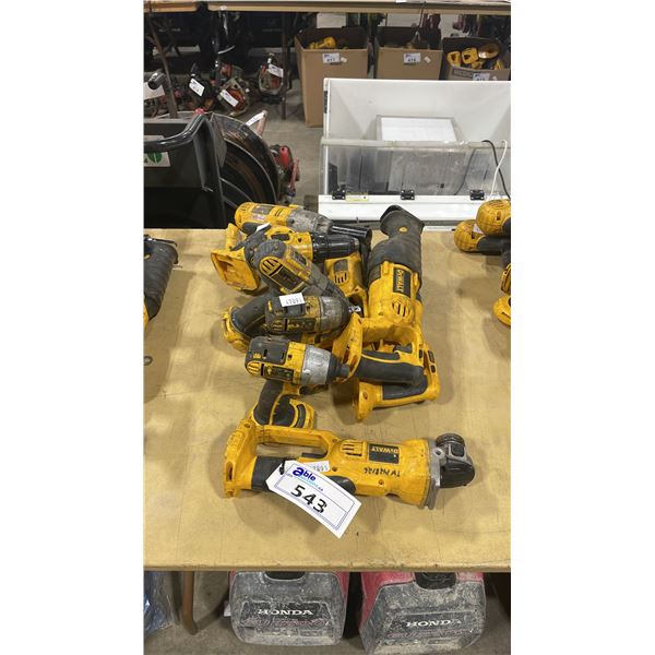 10 ASSORTED DEWALT CORDLESS POWER TOOLS INCLUDING RECIPROCATING SAWS, DRILLS & GRINDERS