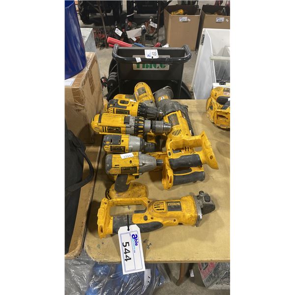 10 ASSORTED DEWALT CORDLESS POWER TOOLS INCLUDING RECIPROCATING SAWS, DRILLS & GRINDERS