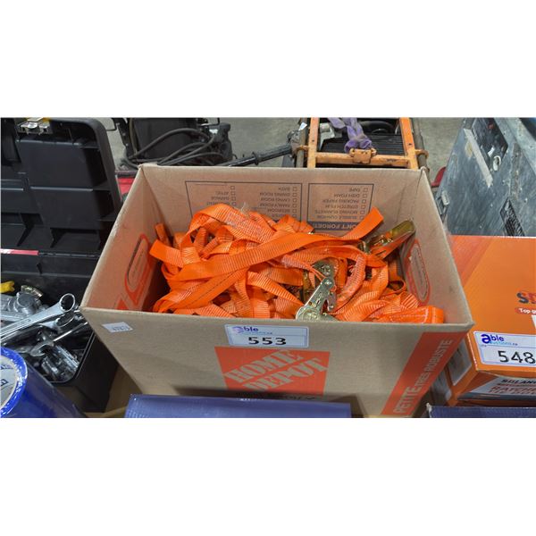 BOX OF ASSORTED ORANGE RATCHET TIE DOWN STRAPS