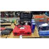 Image 1 : TOOL BOX OF ASSORTED TOOLS, ELECTRIC DEWALT CIRCULAR SAW, 12 ROLLS OF BLUE U-LINE TAPE & CRAFTSMAN