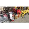 Image 1 : 2 FIRE EXTINGUISHERS & BOX OF ASSORTED ITEMS- SKATEBOARD, JERRY CANS, IRWIN QUICK-GRIP, EXTENSION