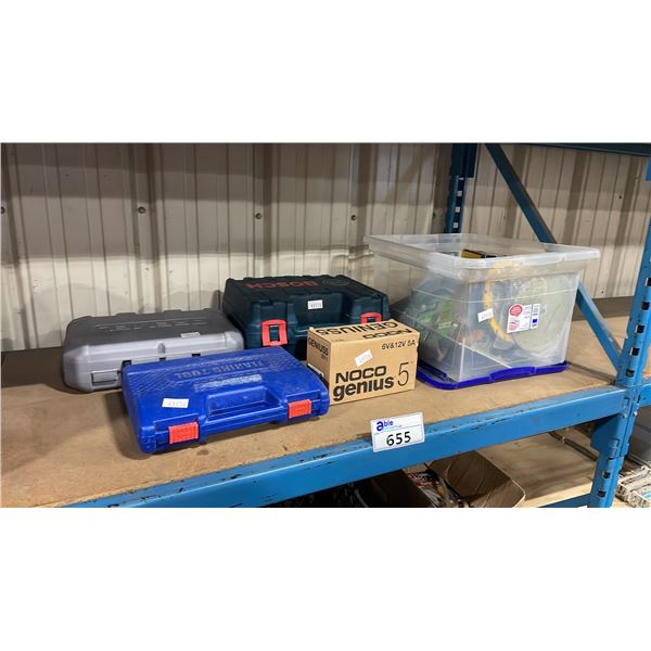 FLARING TOOL SET, ELECTRIC DREMEL SET, BOSCH ORBITAL SANDER, NOCO GENIUS 5 BATTERY CHARGER, DEWALT
