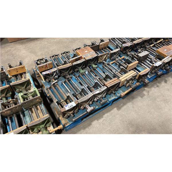 PALLET OF ASSORTED LARGE HEAVY DUTY UNDER TABLE MOUNTED INDUSTRIAL VISE *MUST TAKE ALL*