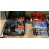 Image 2 : SHELF OF ASSORTED ITEMS- TACKLIFE CORDLESS DRILL WITH SOCKETS, HARDWARE, CAT RATCHET STRAPS, WORK