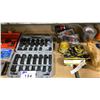 Image 3 : SHELF OF ASSORTED ITEMS- TACKLIFE CORDLESS DRILL WITH SOCKETS, HARDWARE, CAT RATCHET STRAPS, WORK