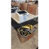 Image 1 : SMALL HP PRINTER AND BOX OF POWER BARS AND ASSORTED CABLE