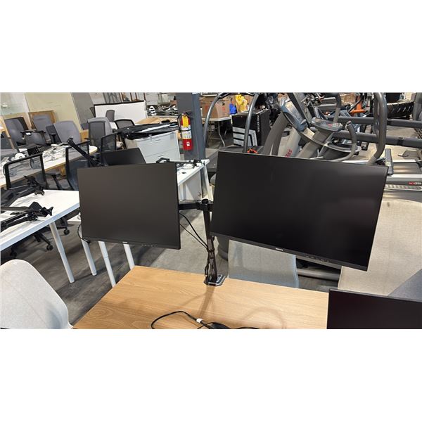 2 PHILIPS 27" MONITOR C/W DUAL MONITOR STAND WITH NO POWER SUPPLIES