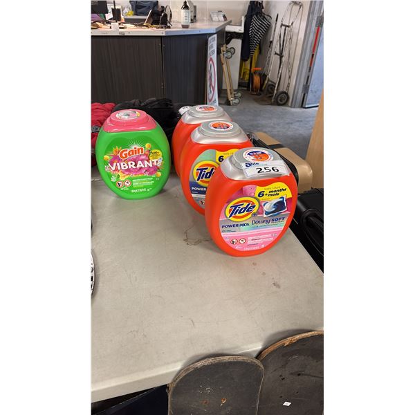 4 ASSORTED 2 KGS CONTAINERS OF TIDE AND GAIN LAUNDRY DETERGENTS