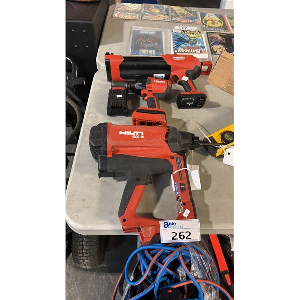3 HILTI TOOLS INCL GX 2 GAS-ACTUATED TOOL, DRIVE FASTENERS, SIW 6AT-22 CORDLESS BRUSHLESS