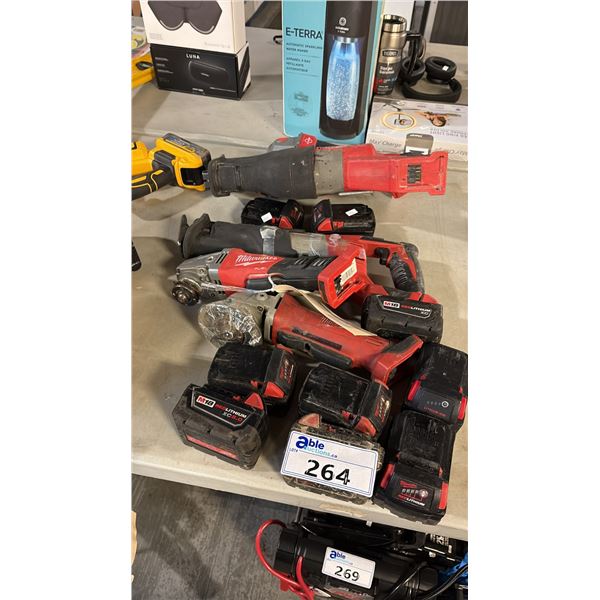 4 POWER MILWAUKEE POWER TOOLS AND 9 BATTERIES