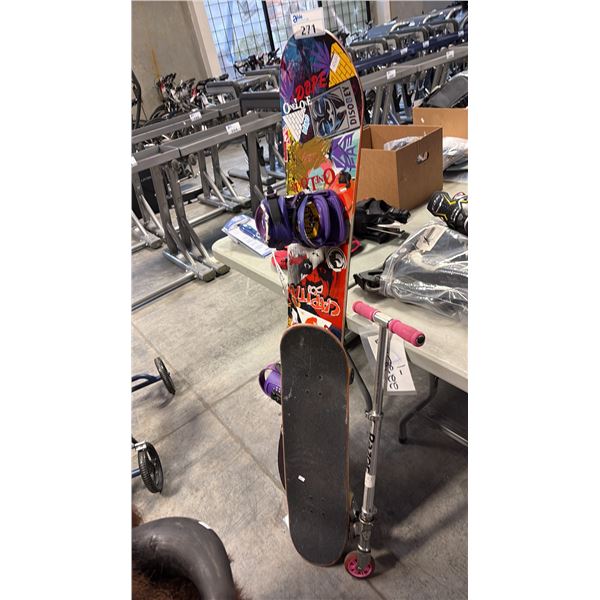 MIXED ITEMS INCL CAPITA SNOWBOARD, SKATEBOARD AND KIDS SCOOTER
