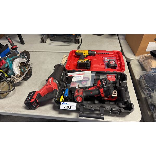 MIXED ITEMS OF 4 POWER TOOLS INCL MILWAUKEE SAWZALL, IMPACT WRENCH, DRIVER, DEWALT DCD771