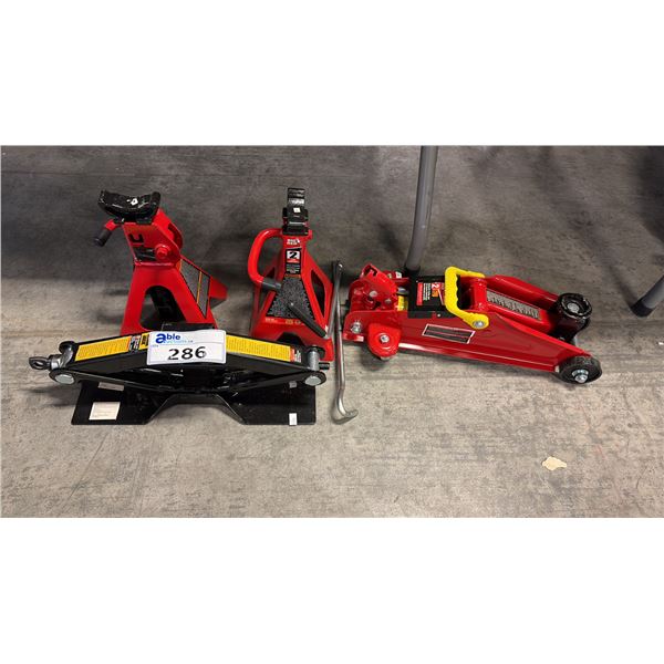 BIG RED 2 TON HYDRAULIC JACK 2 STANDS AND BLACK JACK SCISSOR JACK