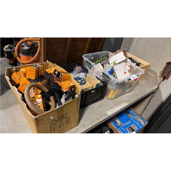 ASSORTED BIKE PARTS INLC KONTI TUBE'S, SHIMANO'S, SQ LAB'S BIKE HANDLES, ONE PEDALS AND MORE