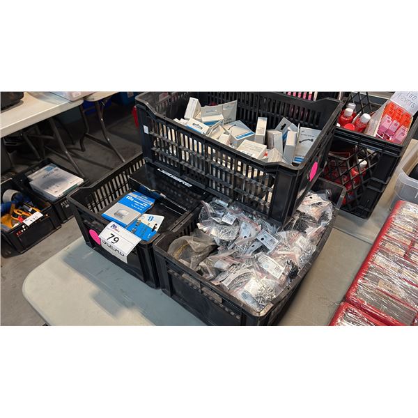 MISC BIKE PARTS INCL SPOKES, SPOKE NIPPLES, JAGWIRE BRAKE PADS, MASTER LINKS AND CONNECTING PINS