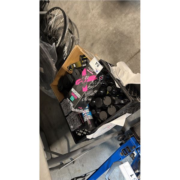 MIXED ITEMS INCL ASSORTED BIKE WHEELS/RIMS, BIKE TUBES, GOD FATHERS GARAGE BIKE WASH,