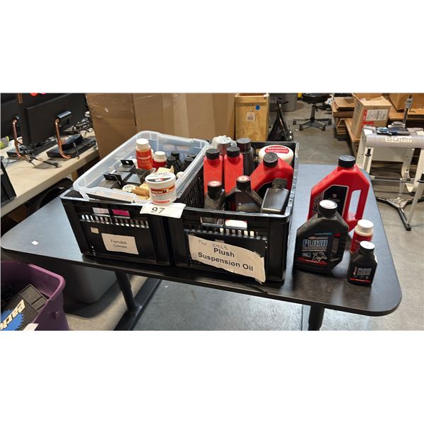 MIXED ITEMS INCL SRAM FRICTION REDUCING GREASE, BRAKE FLUIDS, PRO X FREEHUB GREASE AND MORE