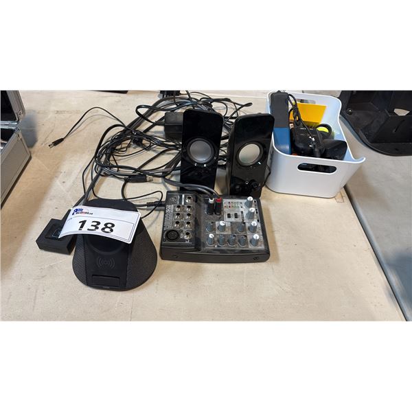 BEHRINGER XENYX 502 ULTRA-COMPACT ANALOG MIXER, IQWHS1 SPEAKER,  RETEVIS 2-WAY RADIO, CHROMECAST,