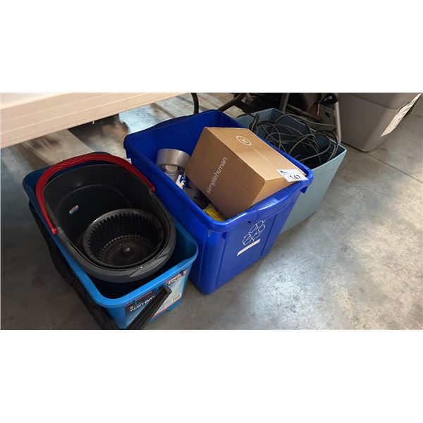 MIXED ITEMS INCL NEUTRIK NC3MXX 3-PIN MALE XLR CABLE, CLEANING SUPPLIES, MOP BUCKETS,