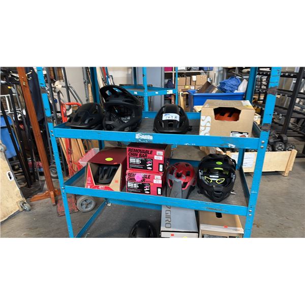 10 ASSORTED BIKE HELMETS AND ACCESSORIES