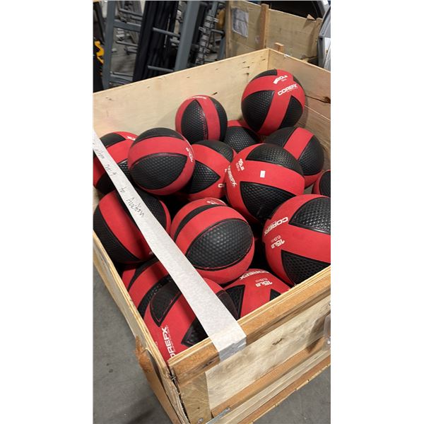 CRATE OF COREFX MEDICINE BALLS IN VARIOUS WEIGHT