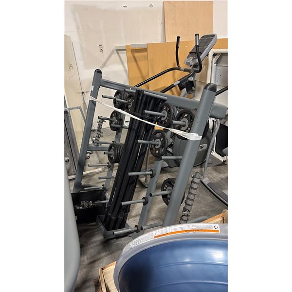 DENALI SERIES BY POWER SYSTEMS BARBELL RACK W/ BARS, PLATES AND CLAMPS 62" WIDTH