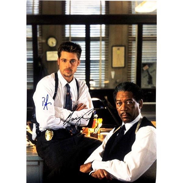 Seven  Morgan Freeman and Brad Pitt facsimile signed movie photo
