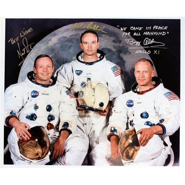 Apollo XI facsimile signed photo autographed by Neil Armstrong, Michael Collins, and Buzz Aldrin