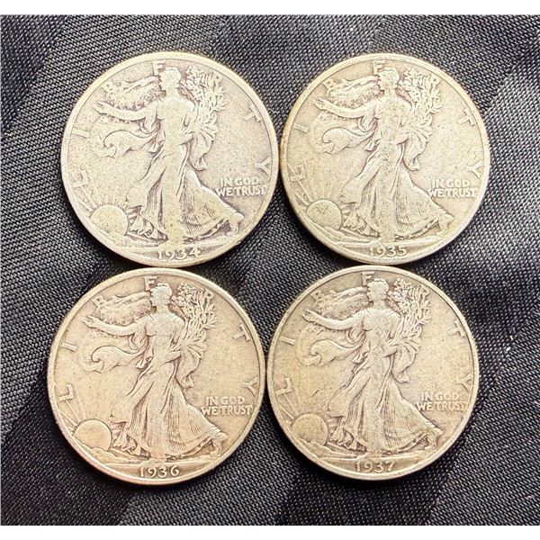 WALKING LIBERTY SILVER HALF DOLLARS - 1934,1935S,1936, AND 1937
