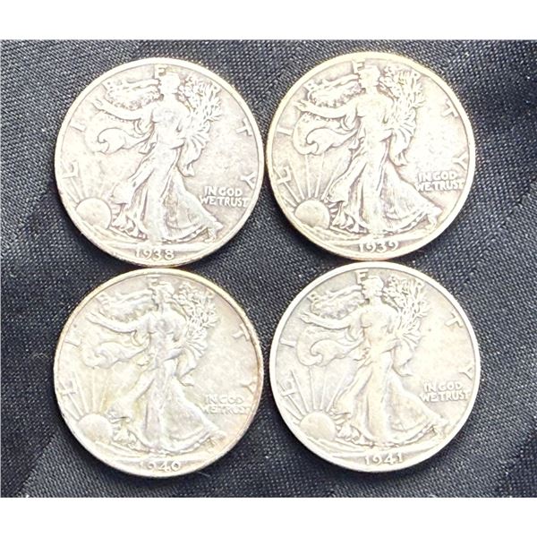 WALKING LIBERTY SILVER HALF DOLLARS - 1938,1939,1940, AND 1941D
